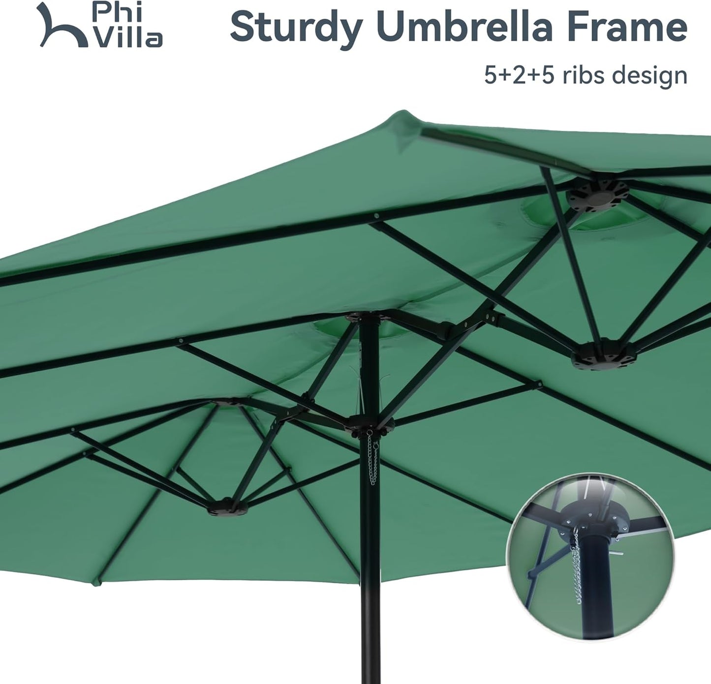 15ft Patio Umbrella Double-Sided Outdoor Market Extra Large Umbrella with Crank, Umbrella Base Included (Dark Red)