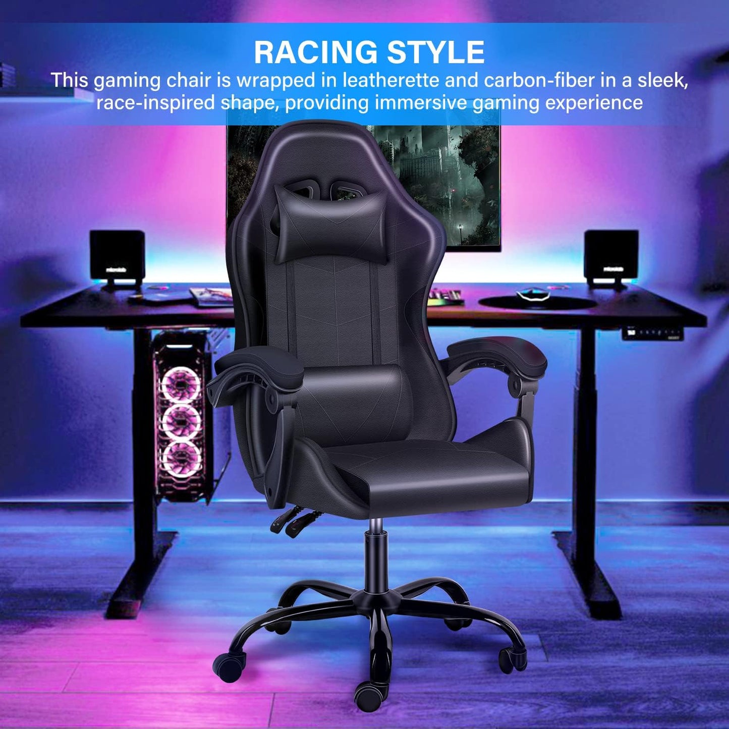 Racing Office Computer Video Game Chair, Without footrest, Black