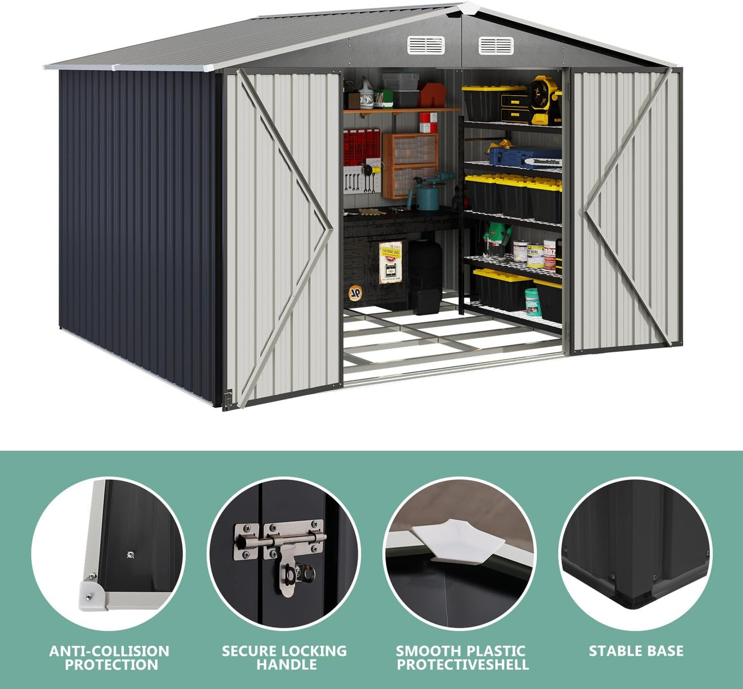 Aoxun 5x2.7 FT Outdoor Metal Storage Shed - Durable Water-Resistant Galvanized Steel, Sloping Roof Design, Lockable Door - Ideal for Tool Storage on Lawn, Patio & Backyard (Black)