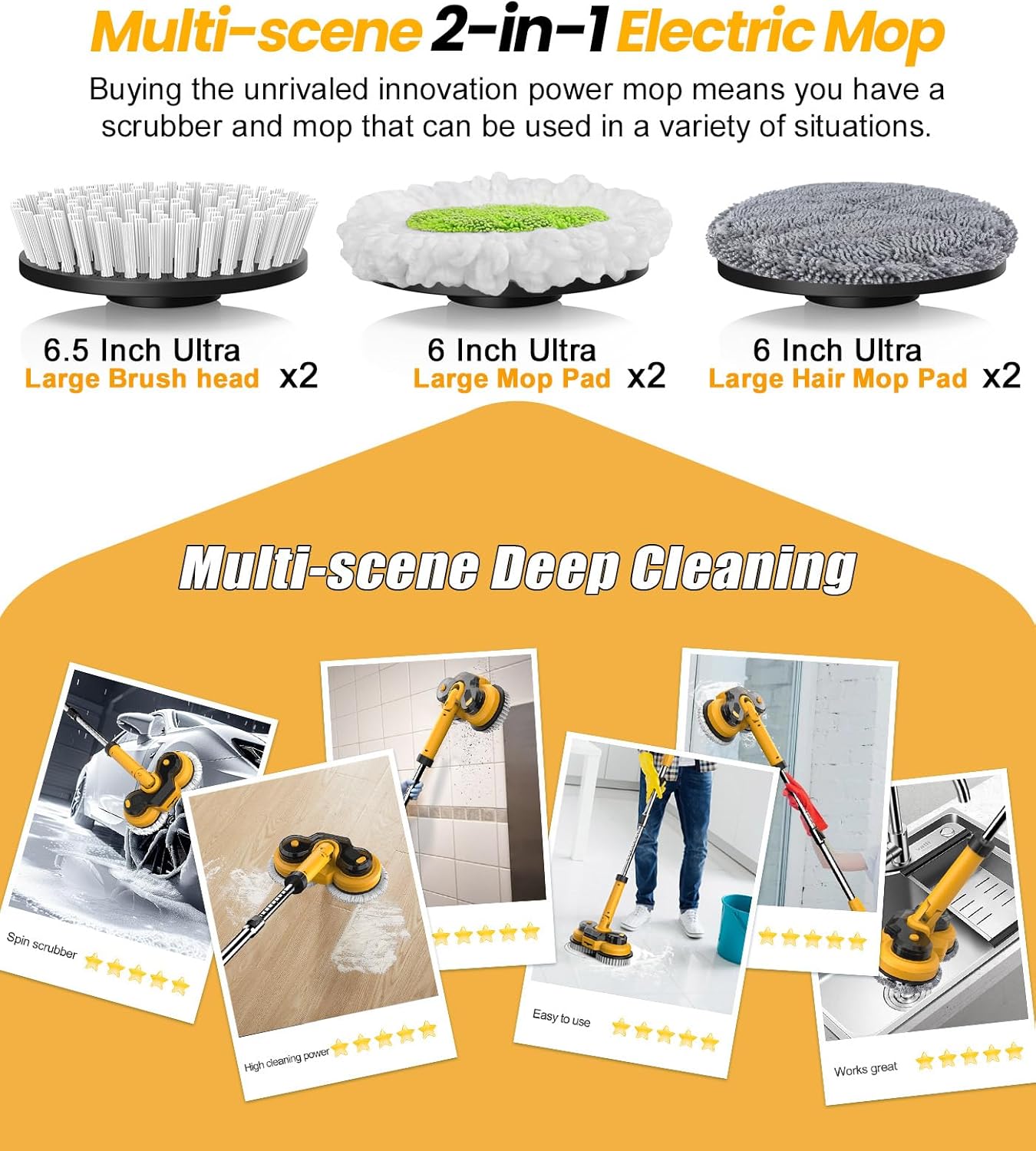 6000mAh Battery Electric Mop M1, 800RPM Cordless Electric Power Scrubber & Mops for Floor Cleaning, Best Automatic Spin Mops with Smart Display,Rotating Mop with LED Light & Water Spray-qimedo