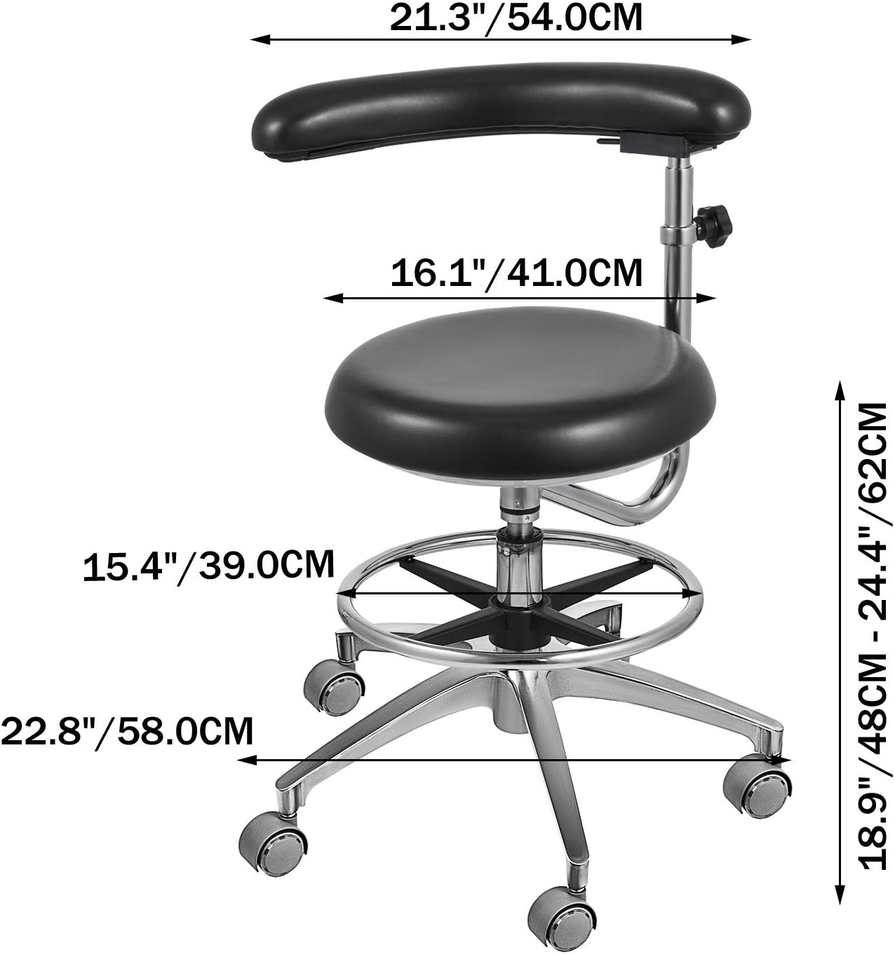 Medical Dental Stool Dentist Chair with 360 Degree Rotation Armrest PU Leather Assistant Stool Chair Height Adjustable Doctor Chair