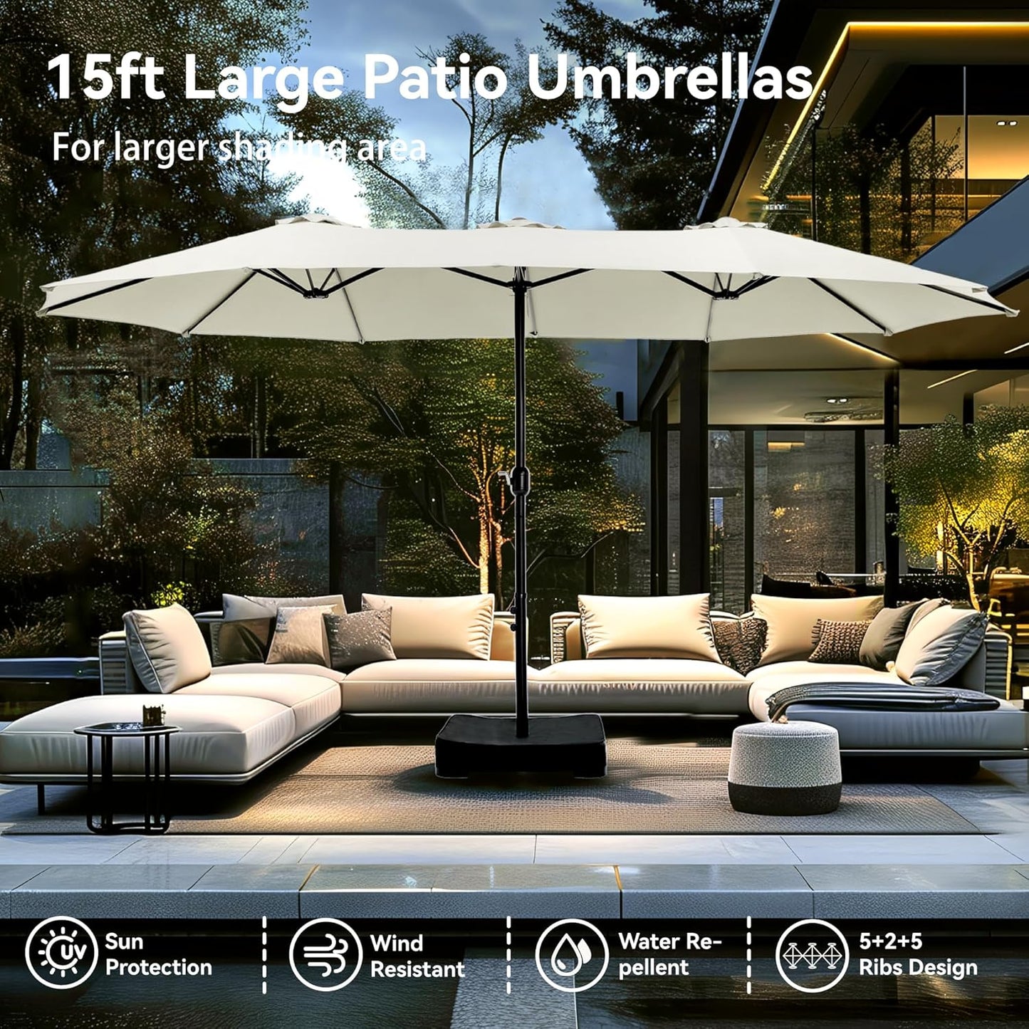 15ft Patio Umbrella Double-Sided Outdoor Market Extra Large Umbrella with Crank, Umbrella Base Included (Dark Red)