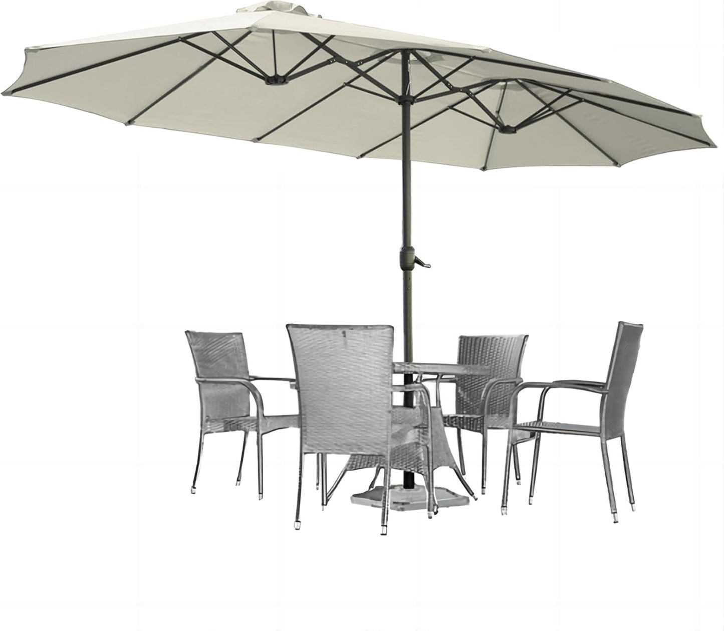 15ft Patio Umbrella with Solar Lights, Large Double Umbrella Outdoor, Rectangle 180''x106'' Umbrellas with 156 PCS LED Lights and Crank Handle for Backyard Deck Pool Shade in Black(1.9" Pole)