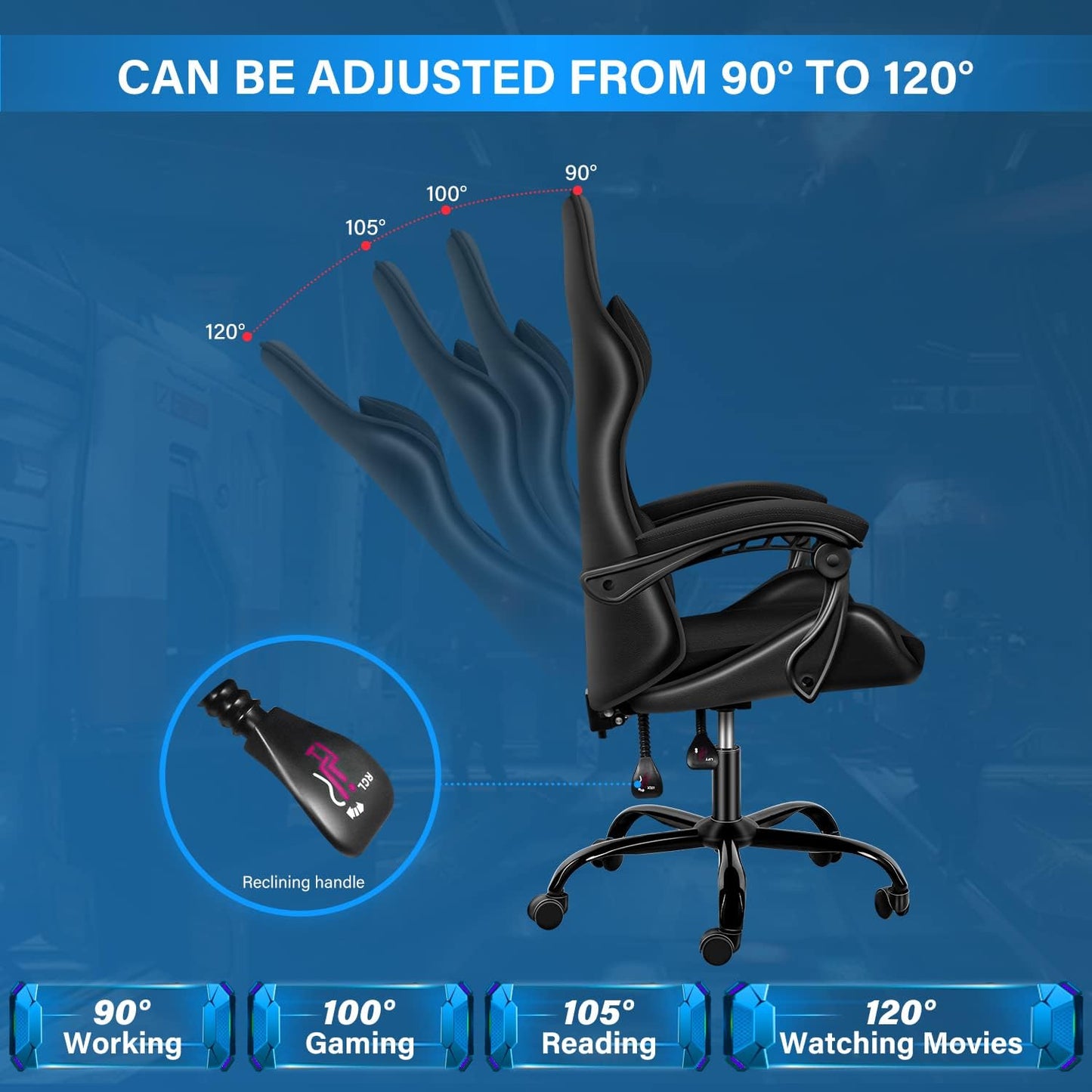 Racing Office Computer Video Game Chair, Without footrest, Black