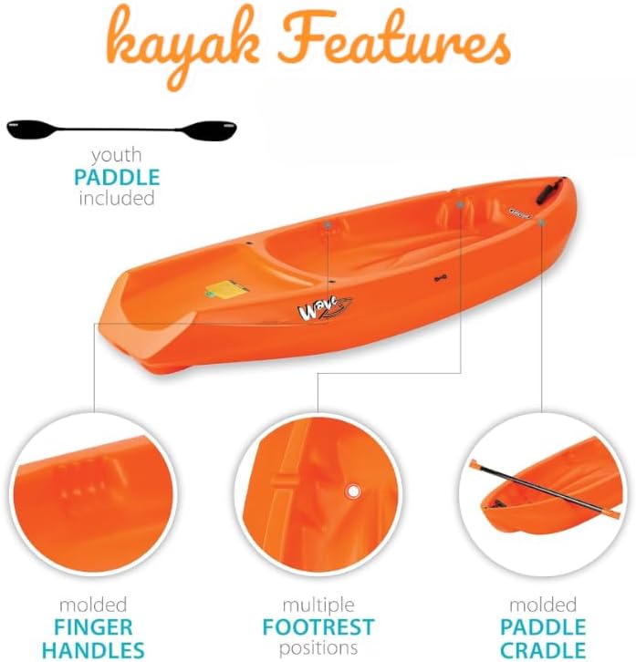 The Wave 6' Youth Kayak with Paddle. Designed for Stability and Safety, It's The Perfect Choice for Young Paddlers Ready to Conquer The Water