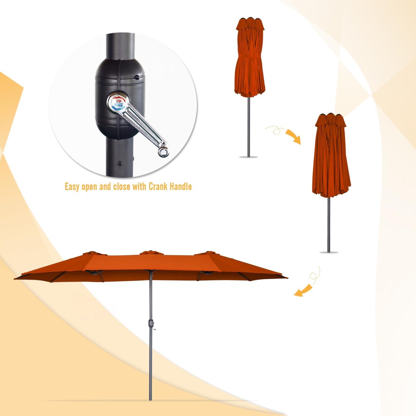 15ft Patio Umbrella with Solar Lights, Large Double Umbrella Outdoor, Rectangle 180''x106'' Umbrellas with 156 PCS LED Lights and Crank Handle for Backyard Deck Pool Shade in Black(1.9" Pole)