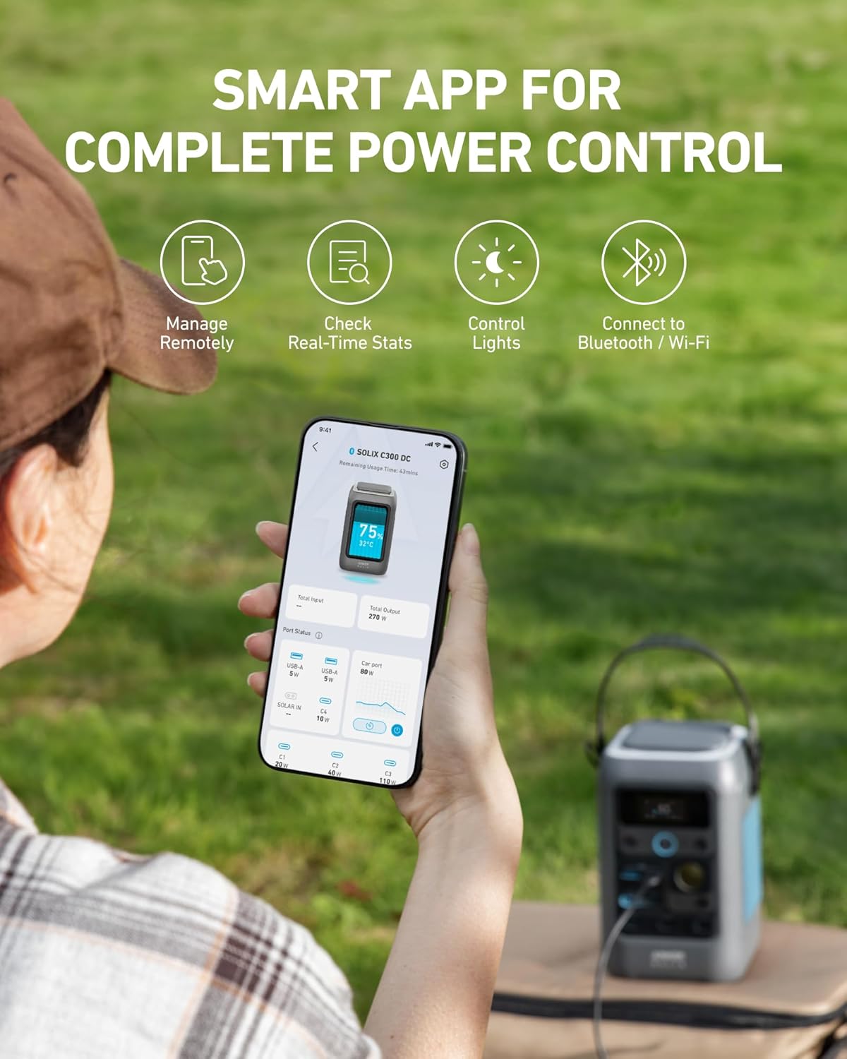Anker Power Bank Station SOLIX C300 DC (90,000mAh), 288Wh, Portable Power Station, 300W Solar Generator, LiFePO4 Battery, Generators for Home Use, for Outdoor Camping(No Wall Charger Included)