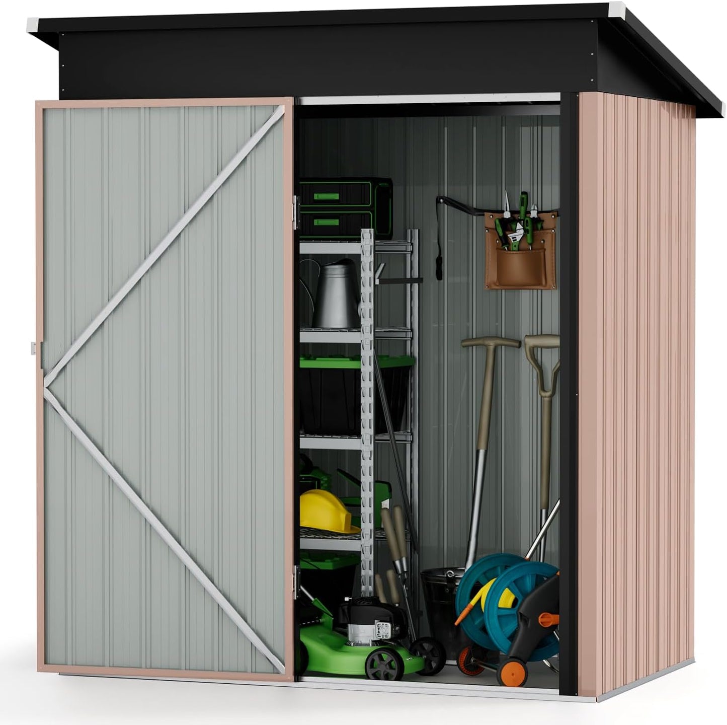 Aoxun 5x2.7 FT Outdoor Metal Storage Shed - Durable Water-Resistant Galvanized Steel, Sloping Roof Design, Lockable Door - Ideal for Tool Storage on Lawn, Patio & Backyard (Black)