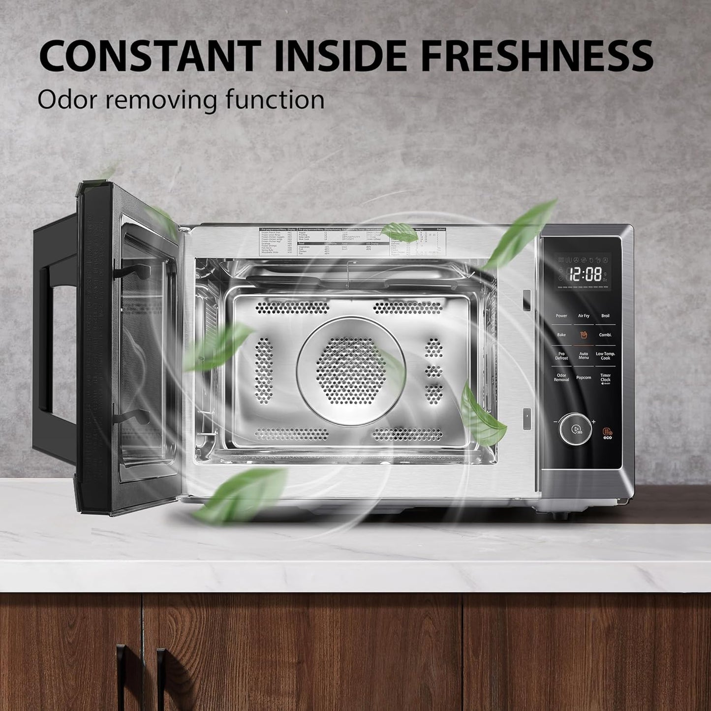 Air Fryer Combo 8-in-1 Countertop Microwave Oven, with Convection, Broil, Odor Removal Mode, 12.4" Position Memory Turntable, Child-Lock, 1.0 Cu.ft, Black Stainless Steel, ML2-EC10SA(BS)