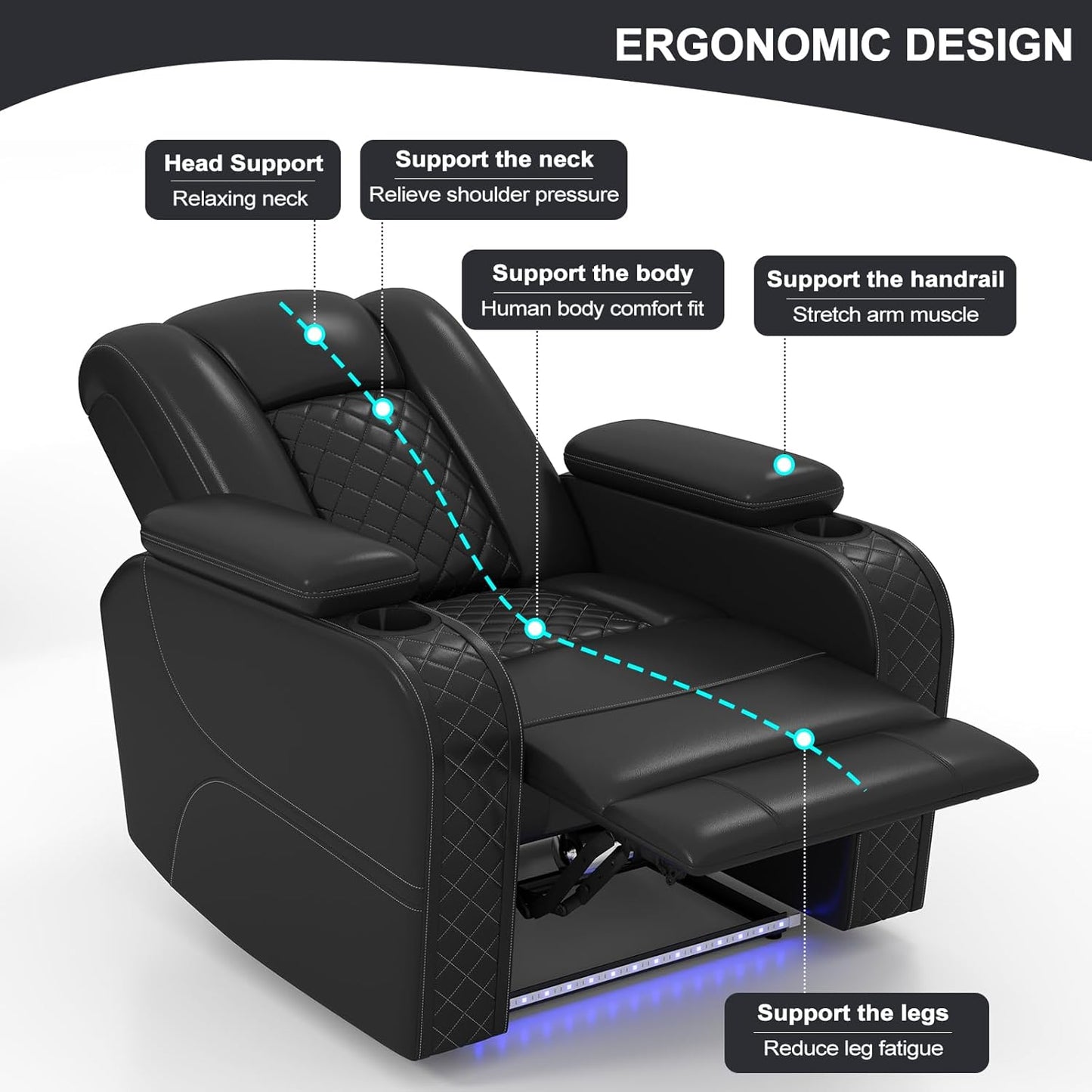 Power Home Theater Seating Set of 3, Brown Faux Leather Electric Recliner Chair with Powered Headrest, Dual Motors Movie Reclining Chairs with LED Lights,USB Port,Cup Holders, Hidden Arm Storage