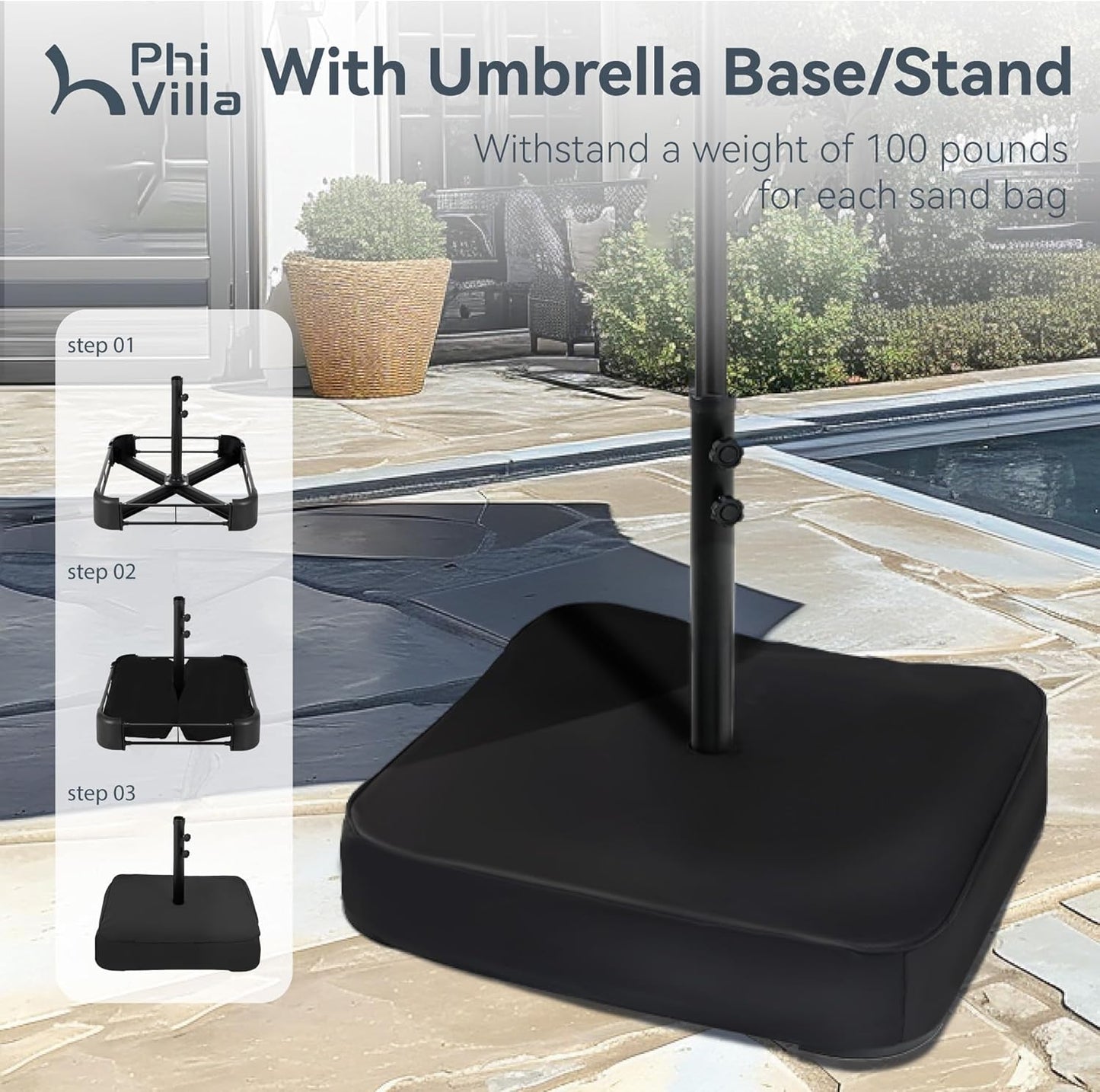 15ft Patio Umbrella Double-Sided Outdoor Market Extra Large Umbrella with Crank, Umbrella Base Included (Dark Red)
