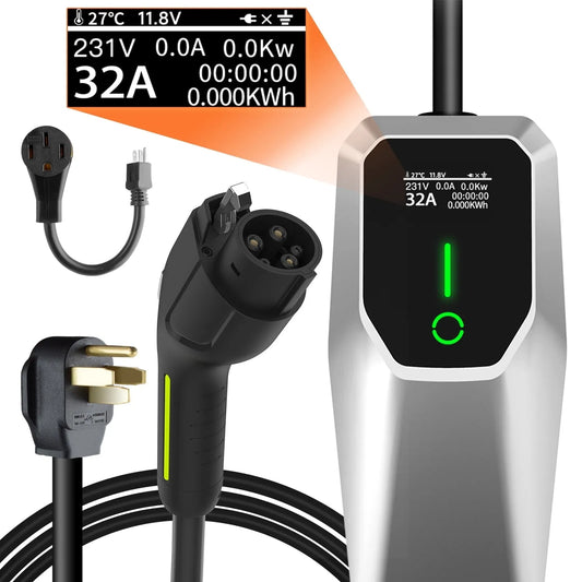 32 Amp Level 1&2 Portable EV Charger ,26FT Cable NEMA 14-50 Plug for Electric Car Home Charging Station 7.68KW