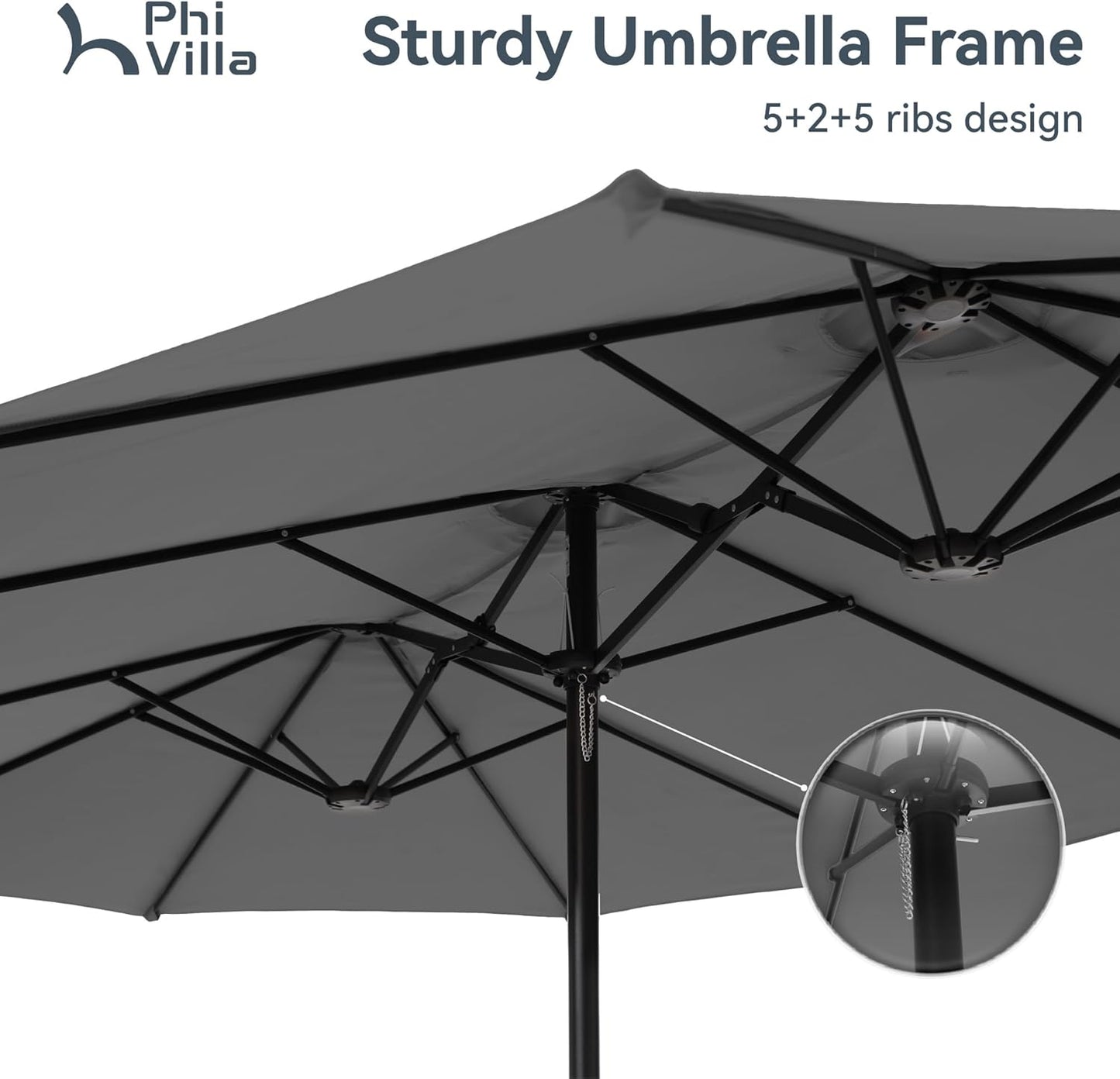15ft Patio Umbrella Double-Sided Outdoor Market Extra Large Umbrella with Crank, Umbrella Base Included (Dark Red)
