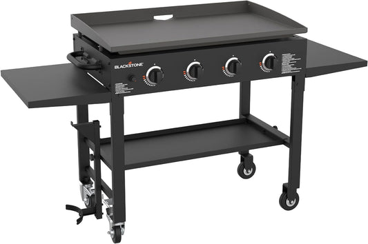 36" Gas Griddle Cooking Station 4 Burner Flat Top Gas Grill Propane Fueled Restaurant Grade Professional 36" Outdoor Griddle Station with Side Stands (1554)