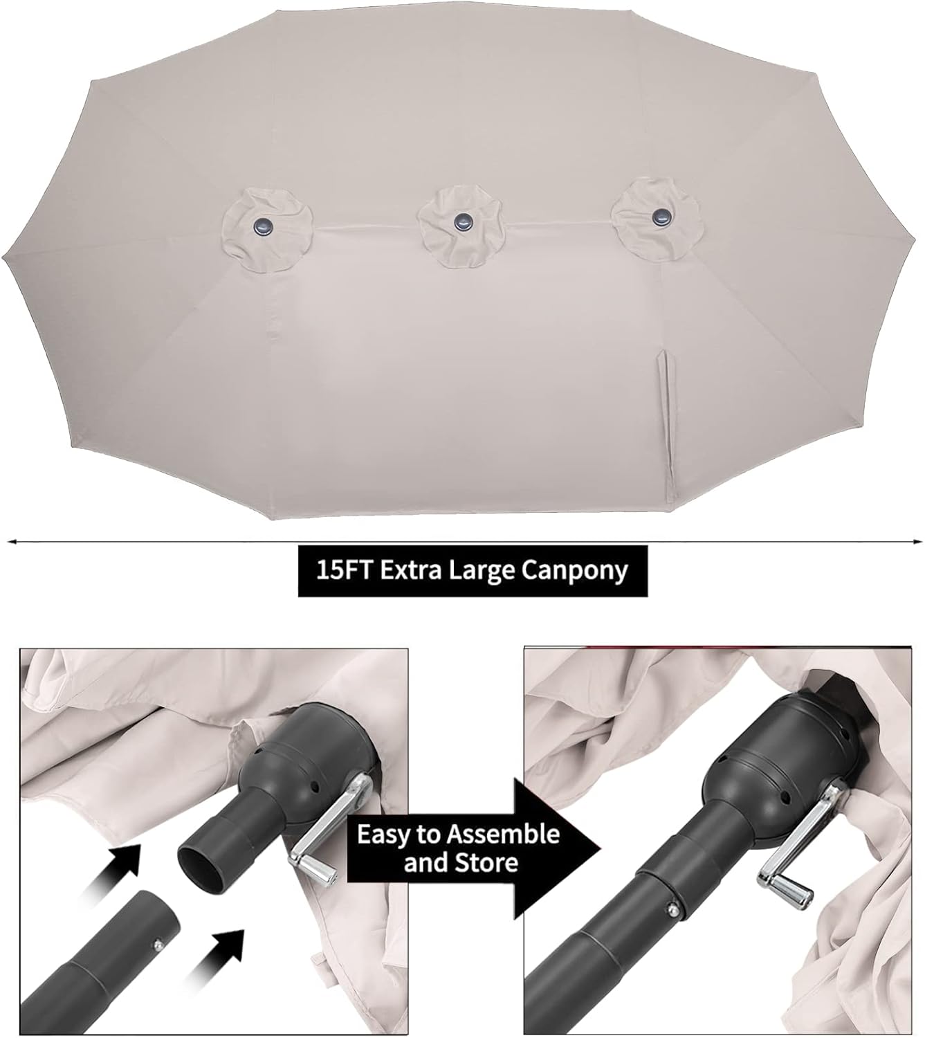 15ft Patio Umbrella with Solar Lights, Large Double Umbrella Outdoor, Rectangle 180''x106'' Umbrellas with 156 PCS LED Lights and Crank Handle for Backyard Deck Pool Shade in Black(1.9" Pole)