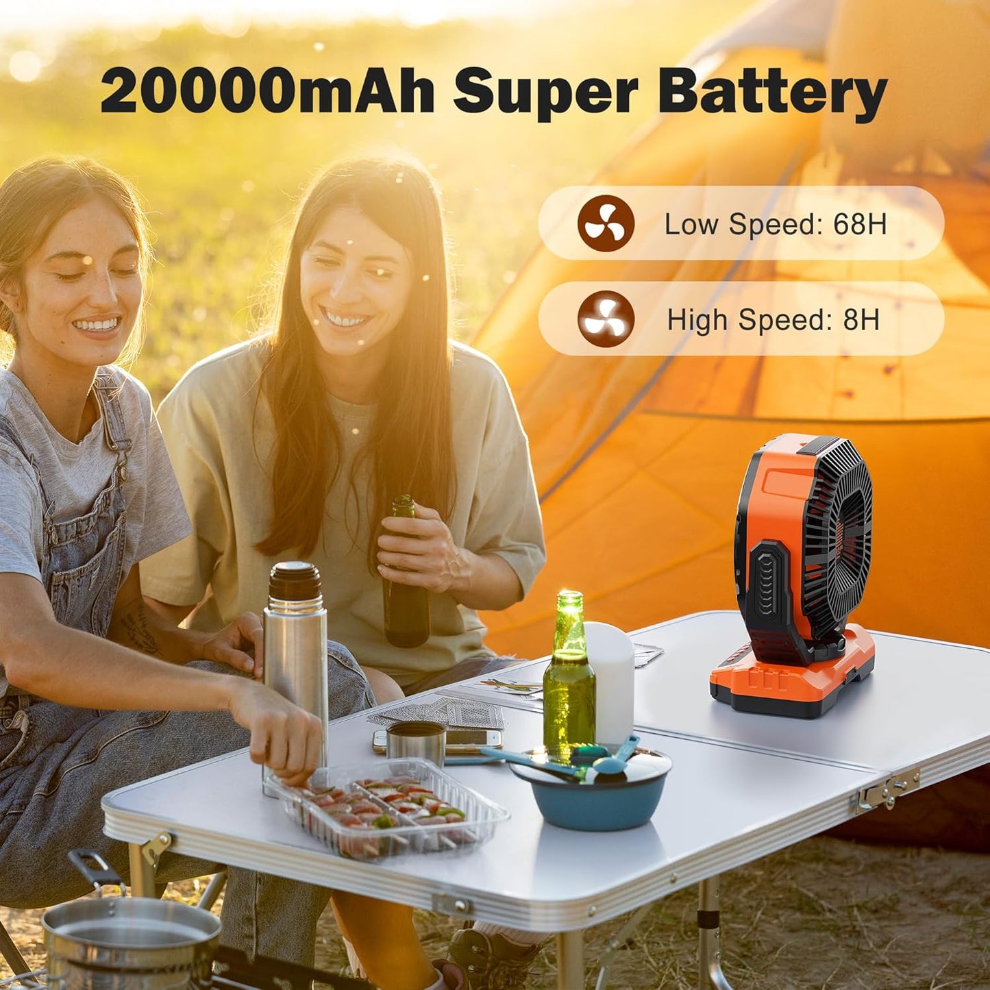 40000mAh Rechargeable Camping Fan, Battery Operated Fan with Light & Remote, 12" Portable Outdoor Fan, Auto Oscillating Battery Powered Floor Fan for Tent RV Car Travel Jobsite Hurricane Power Outages