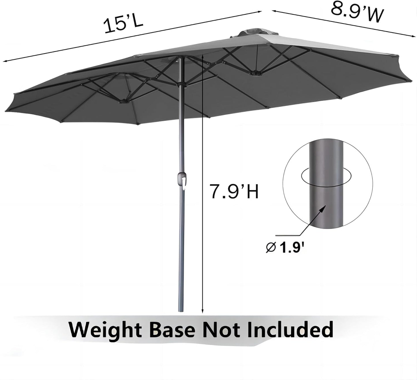 15ft Patio Umbrella with Solar Lights, Large Double Umbrella Outdoor, Rectangle 180''x106'' Umbrellas with 156 PCS LED Lights and Crank Handle for Backyard Deck Pool Shade in Black(1.9" Pole)