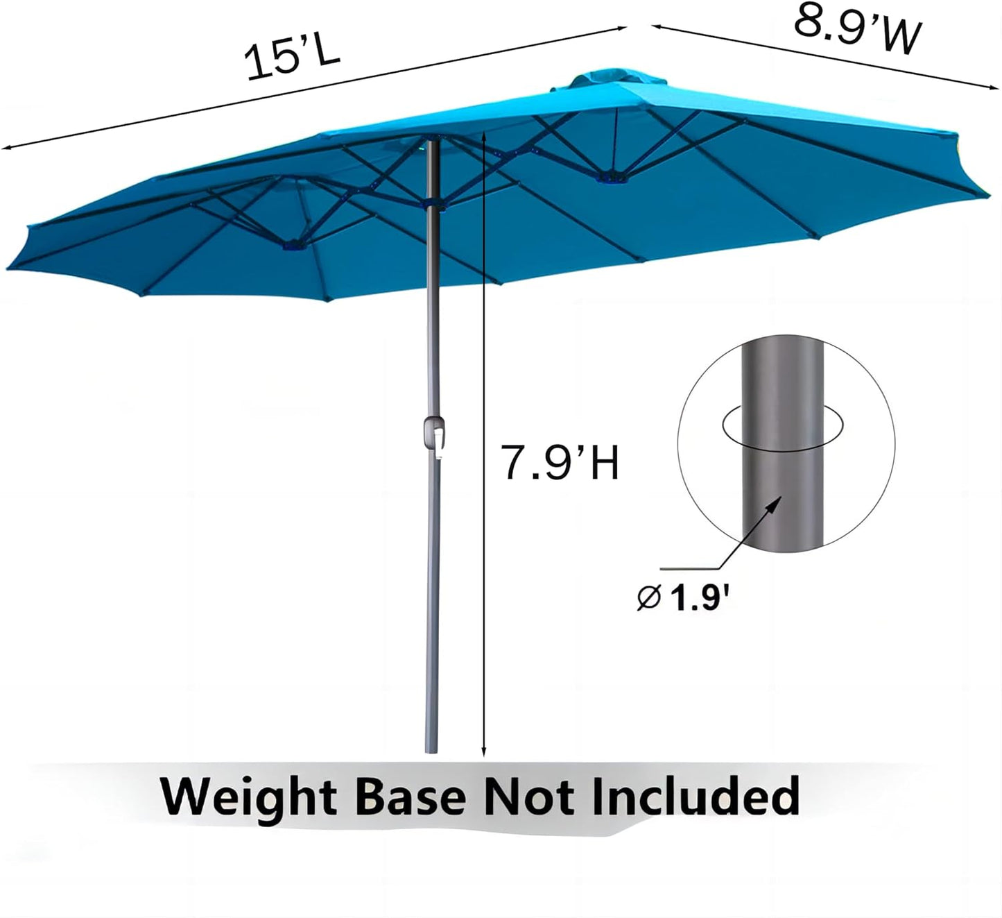15ft Patio Umbrella with Solar Lights, Large Double Umbrella Outdoor, Rectangle 180''x106'' Umbrellas with 156 PCS LED Lights and Crank Handle for Backyard Deck Pool Shade in Black(1.9" Pole)