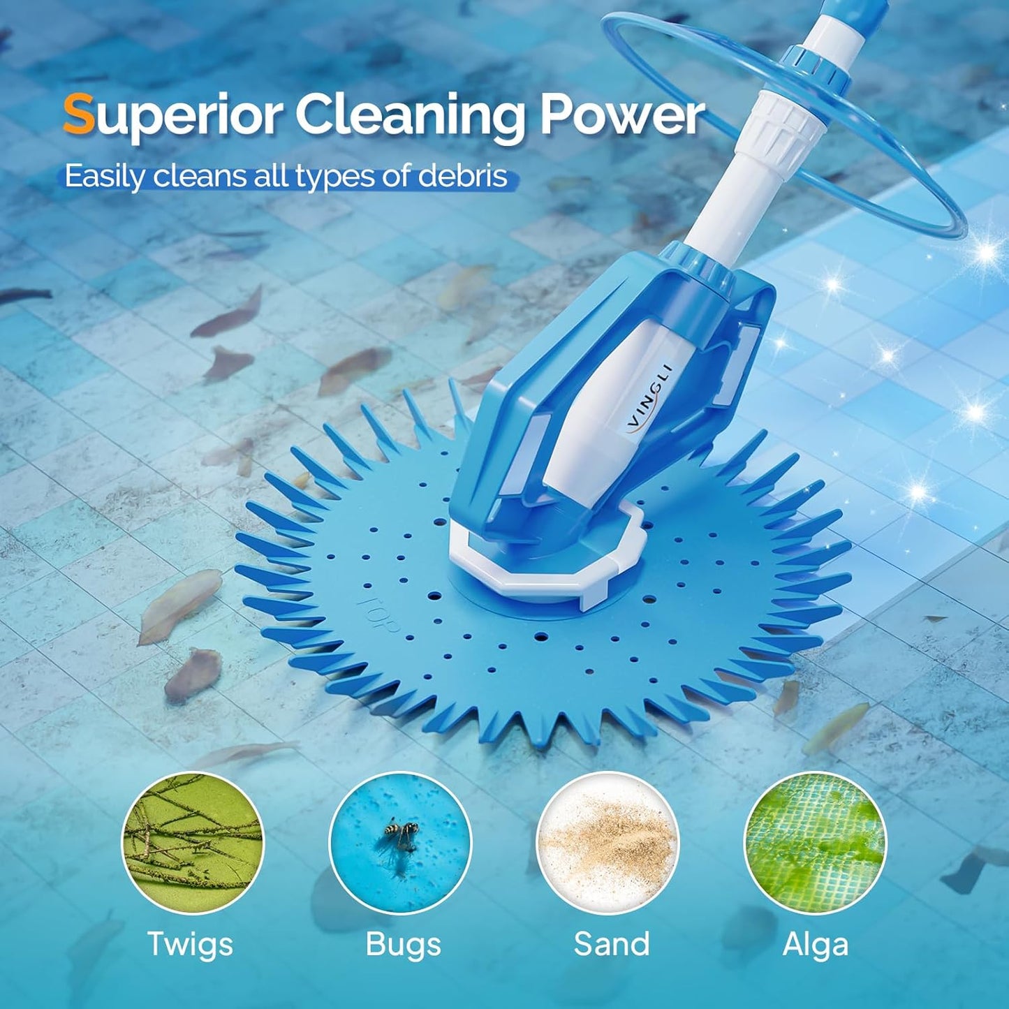 VINGLI Pool Vacuum Cleaner Automatic Sweeper Swimming Pool Creepy Crawler Vacuum with 33FT Hoses (Navy Blue&White)