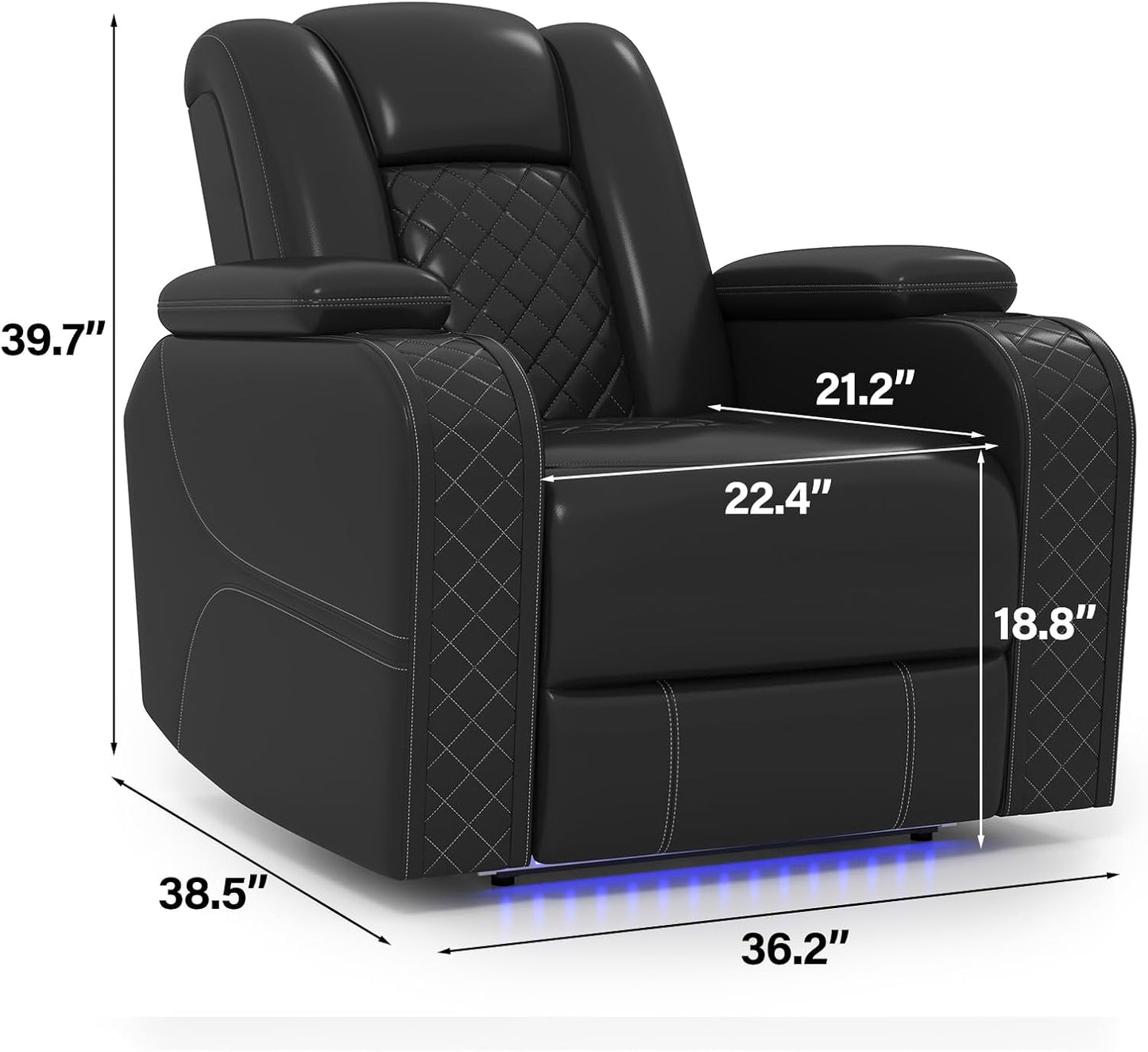 Power Home Theater Seating Set of 3, Brown Faux Leather Electric Recliner Chair with Powered Headrest, Dual Motors Movie Reclining Chairs with LED Lights,USB Port,Cup Holders, Hidden Arm Storage