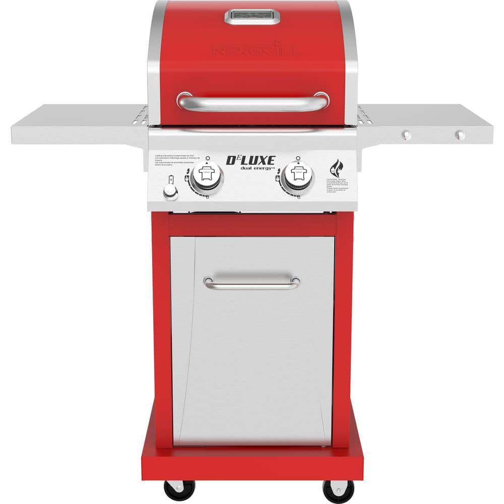 2-Burner Propane Gas Grill, Red – Stainless Steel, 28,000 BTUs, Compact Design