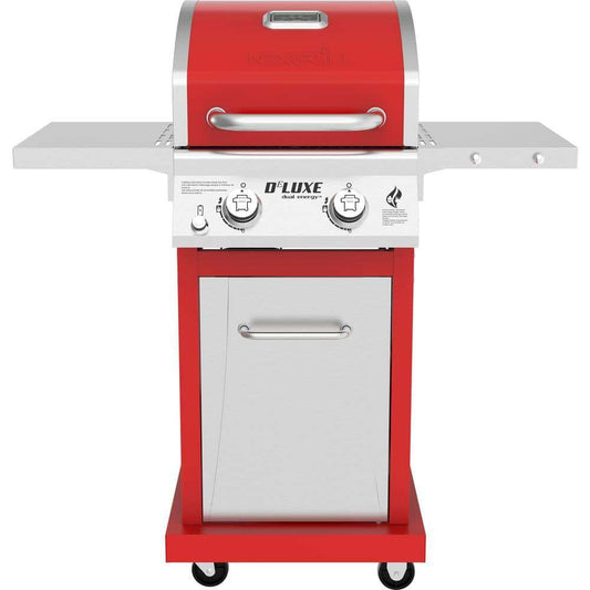 2-Burner Propane Gas Grill, Red – Stainless Steel, 28,000 BTUs, Compact Design