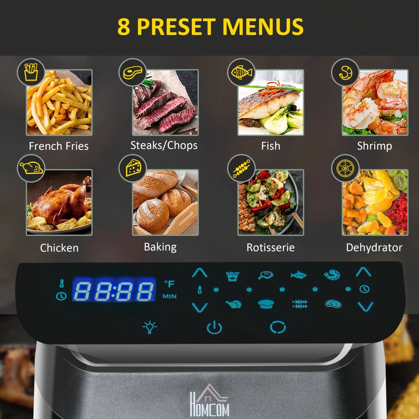 12QT Air Fryer Oven Combo, 8-in-1, 1700W, LED Display, Black, Includes Accessories