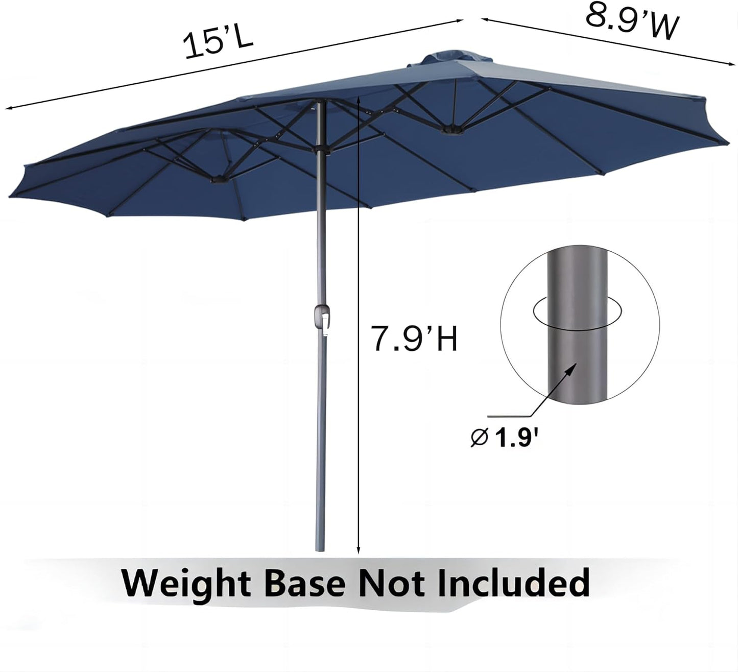 15ft Patio Umbrella with Solar Lights, Large Double Umbrella Outdoor, Rectangle 180''x106'' Umbrellas with 156 PCS LED Lights and Crank Handle for Backyard Deck Pool Shade in Black(1.9" Pole)