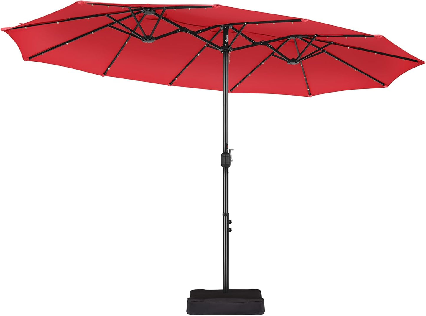 15 ft Large Patio Umbrella with Solar Lights Double-Sided Outdoor Rectangle Market Umbrellas with 36 LED Lights/Base Included/Easy Crank for Patio Garden Yard Pool Lawn, Brown