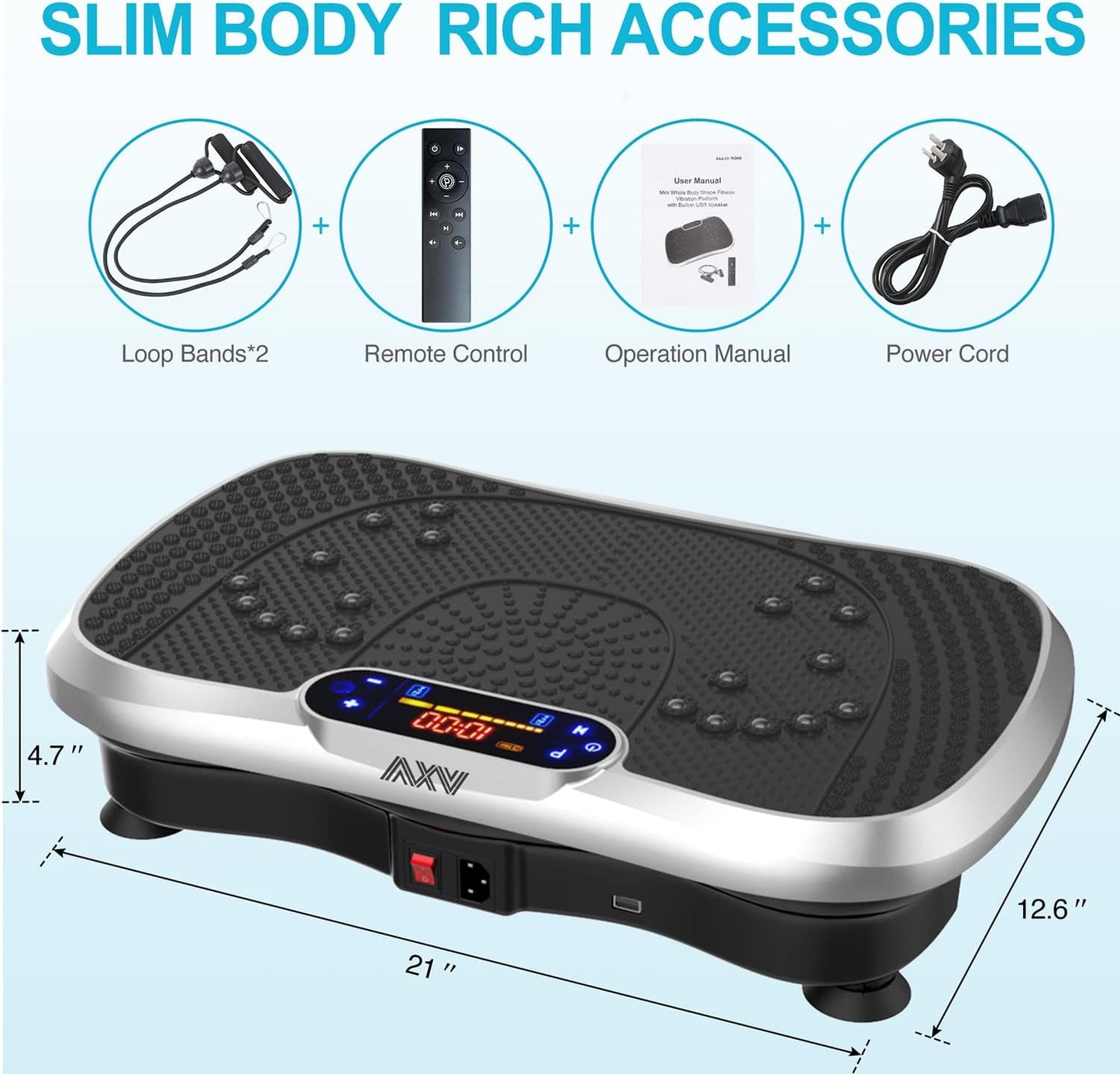 Vibration Plate Fitness Platform Exercise Machine Vibrating Lymphatic Drainage Shaking Full Body Shaker Workout Vibrate Stand Shake Board Sport Gym for Weight Loss Fat Burner for Women Men
