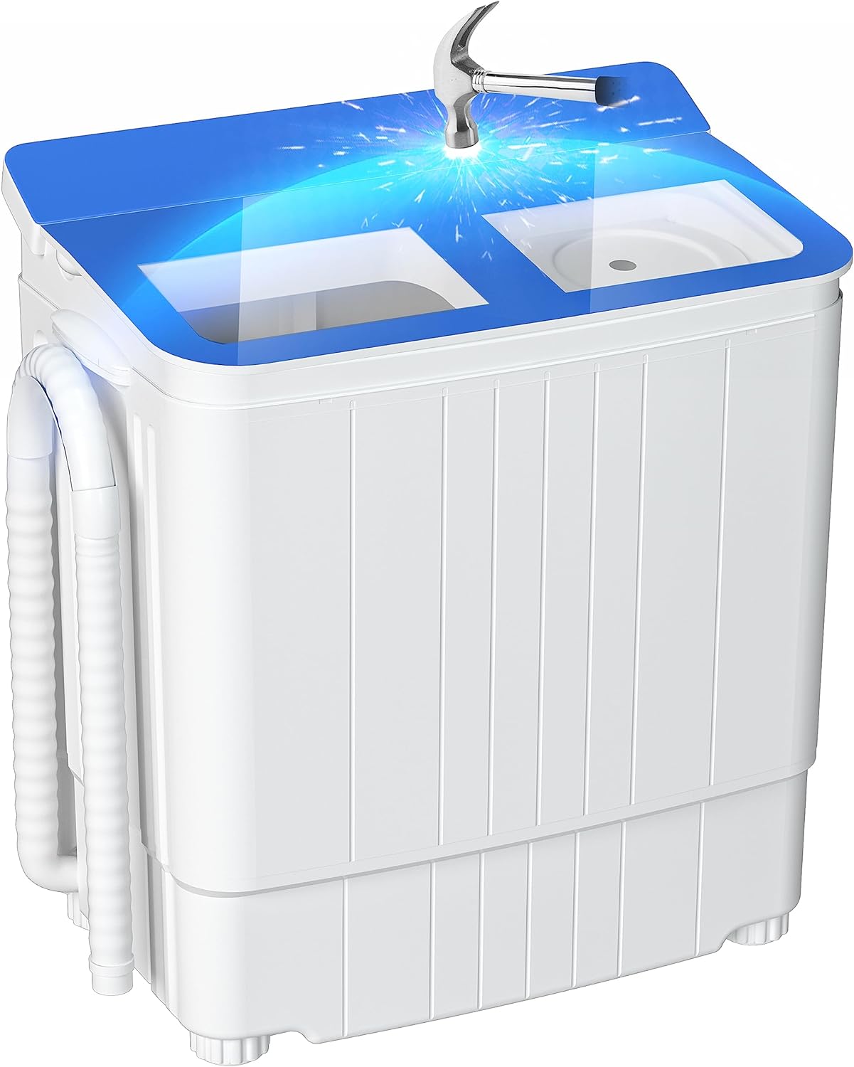 Portable Washing Machine - 14.5 lbs Mini Twin Tub Washer & Spin Dryer for Apartments, Dorms, RVs, Camping - Gray/Blue