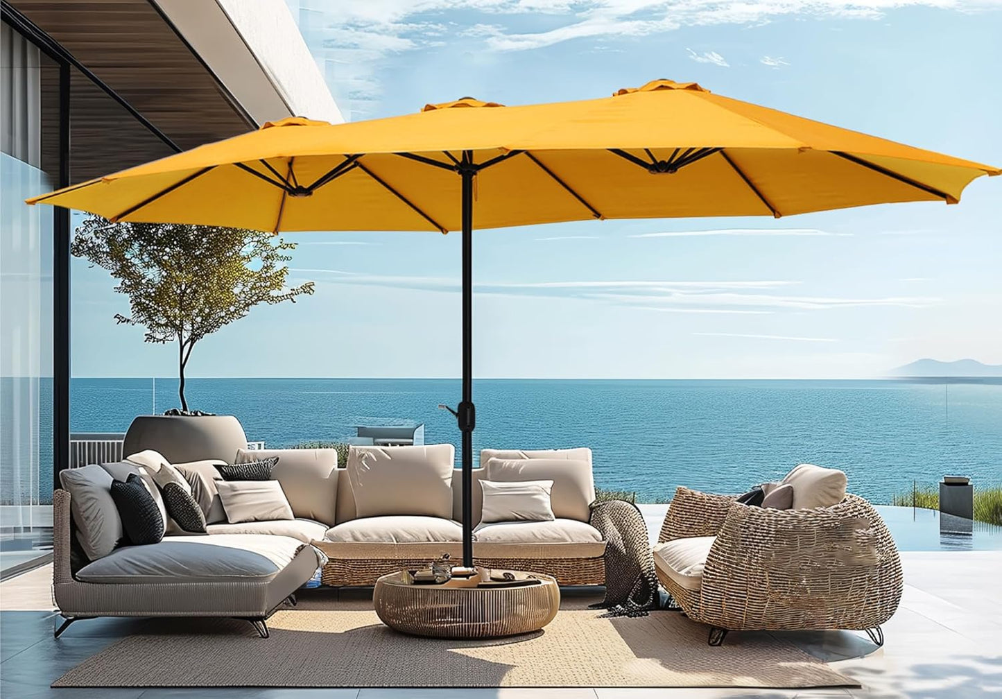 15ft Patio Umbrella Double-Sided Outdoor Market Extra Large Umbrella with Crank, Umbrella Base Included (Dark Red)
