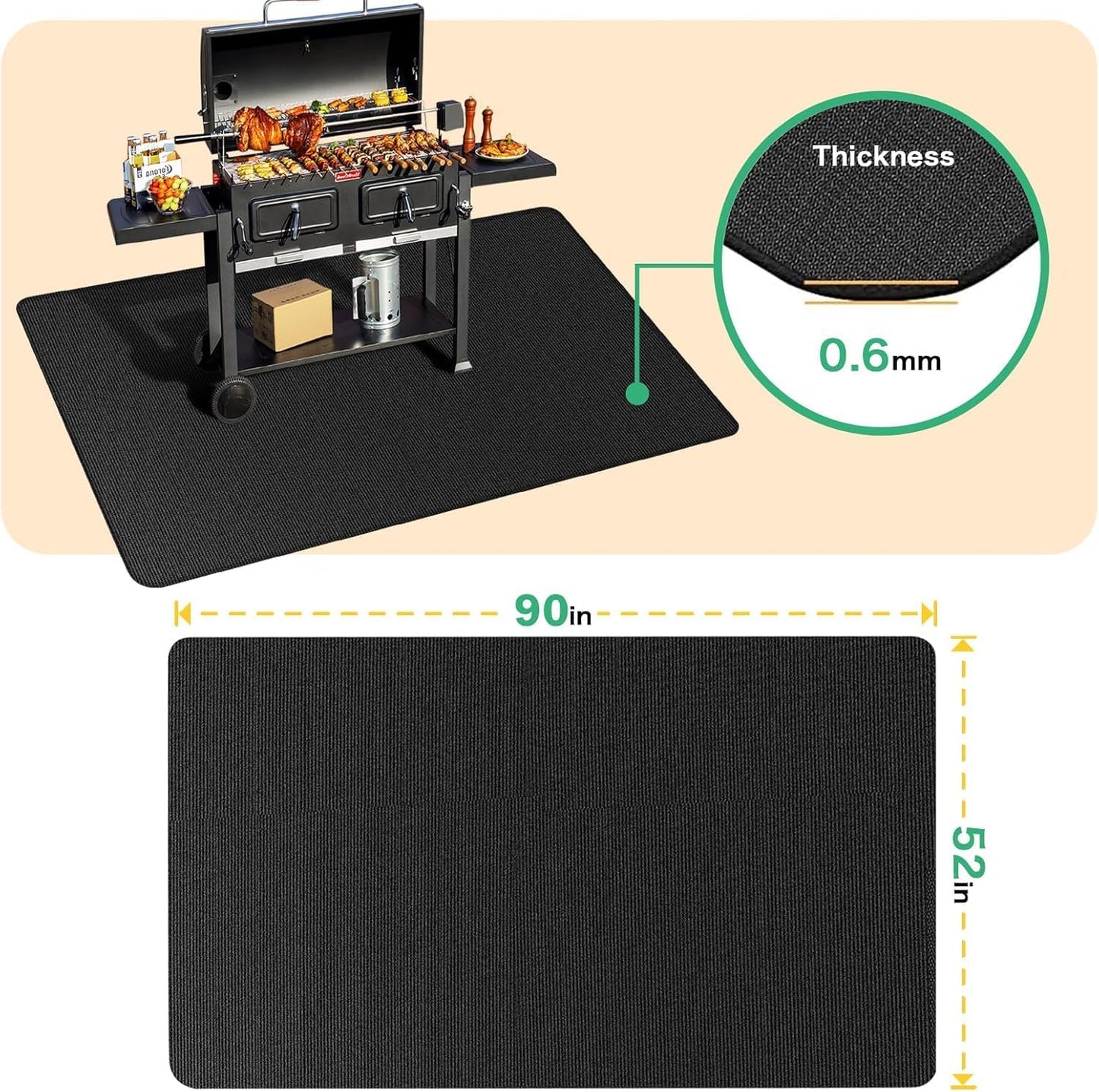 90x52 Inch Under Grill Mat for Outdoor Grill, Fireproof & Waterproof