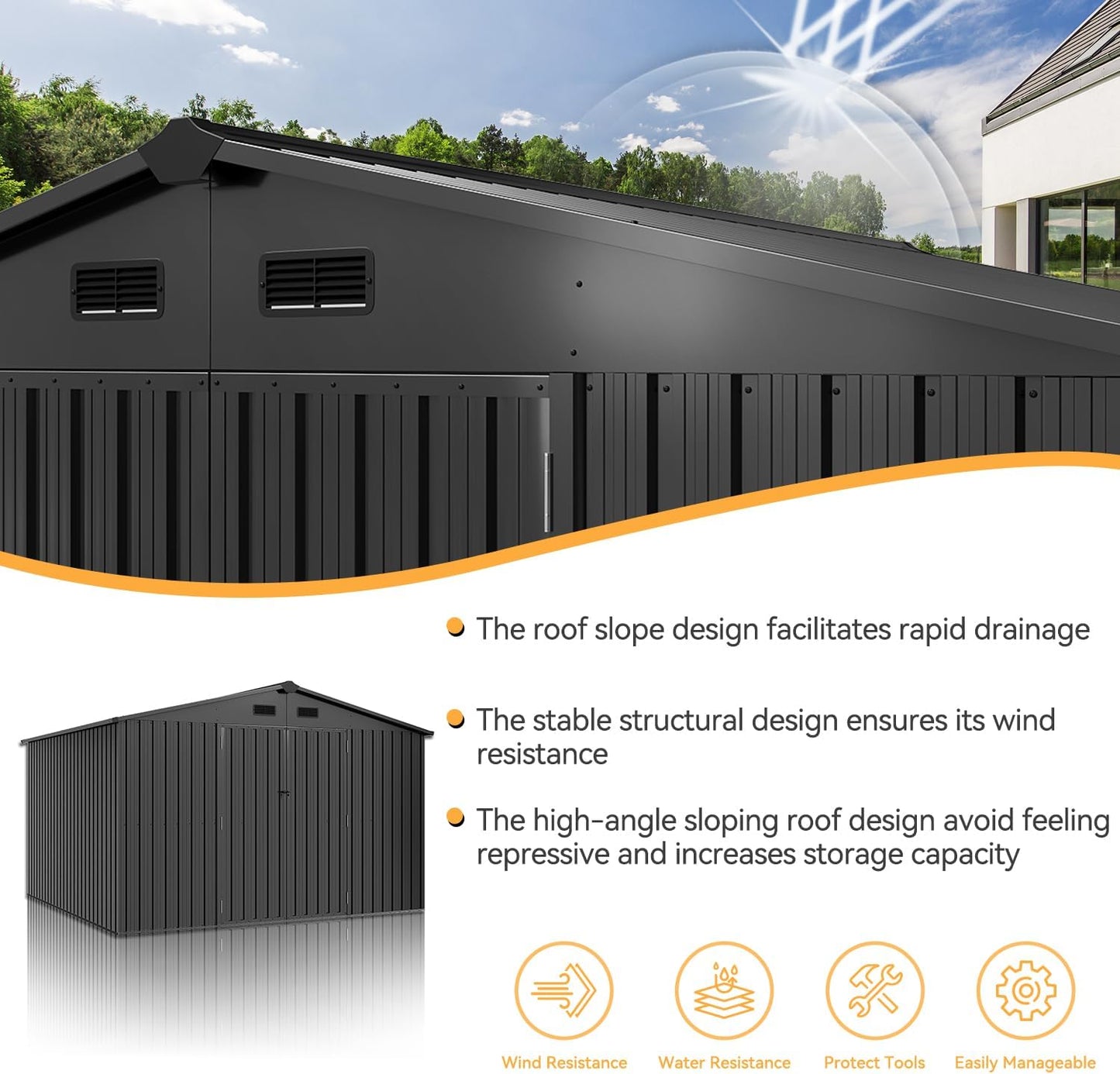 Aoxun 5x2.7 FT Outdoor Metal Storage Shed - Durable Water-Resistant Galvanized Steel, Sloping Roof Design, Lockable Door - Ideal for Tool Storage on Lawn, Patio & Backyard (Black)