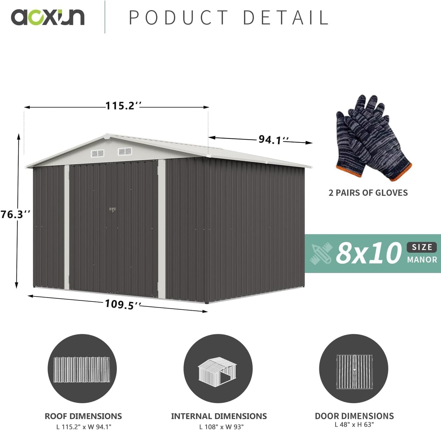 Aoxun 5x2.7 FT Outdoor Metal Storage Shed - Durable Water-Resistant Galvanized Steel, Sloping Roof Design, Lockable Door - Ideal for Tool Storage on Lawn, Patio & Backyard (Black)