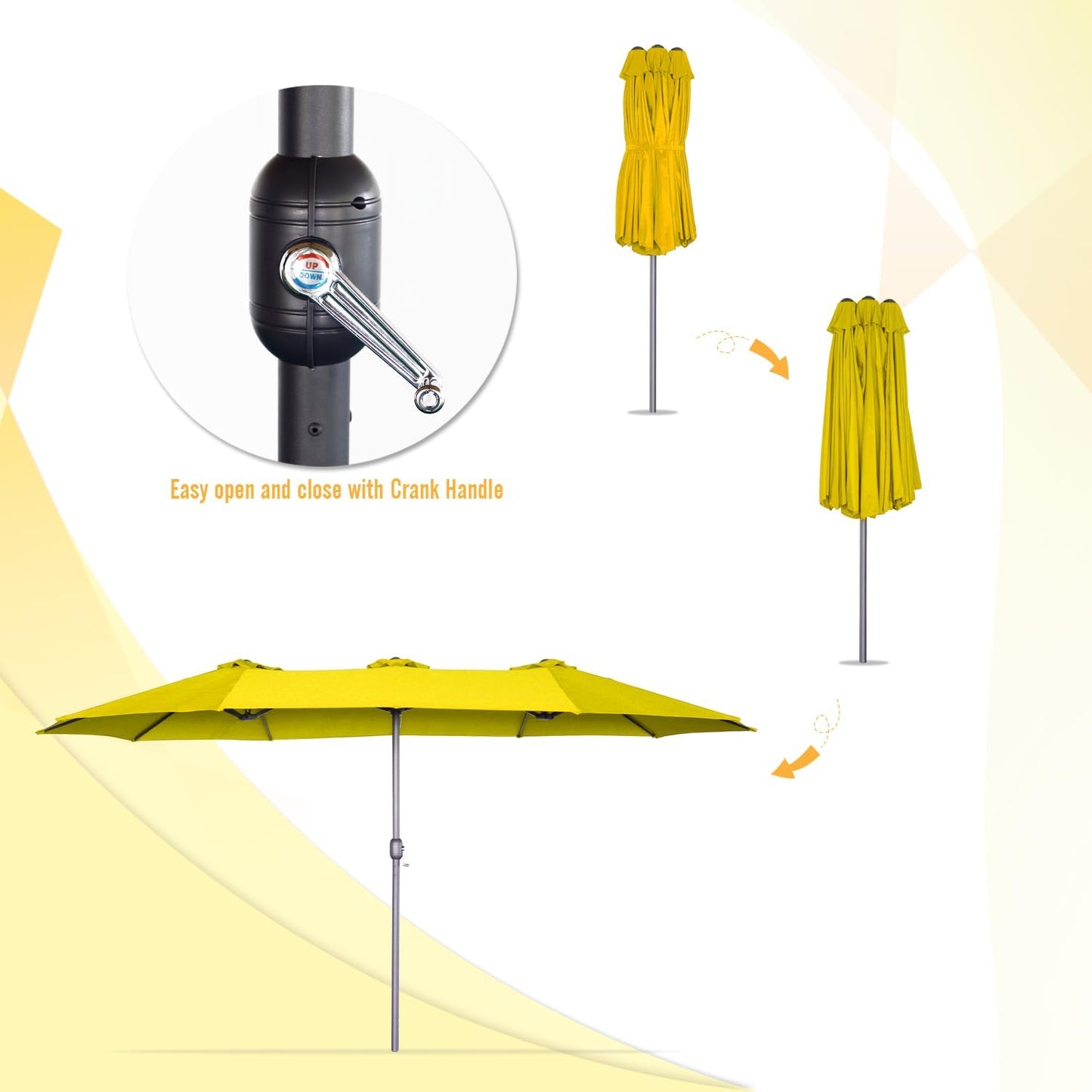 15ft Patio Umbrella with Solar Lights, Large Double Umbrella Outdoor, Rectangle 180''x106'' Umbrellas with 156 PCS LED Lights and Crank Handle for Backyard Deck Pool Shade in Black(1.9" Pole)
