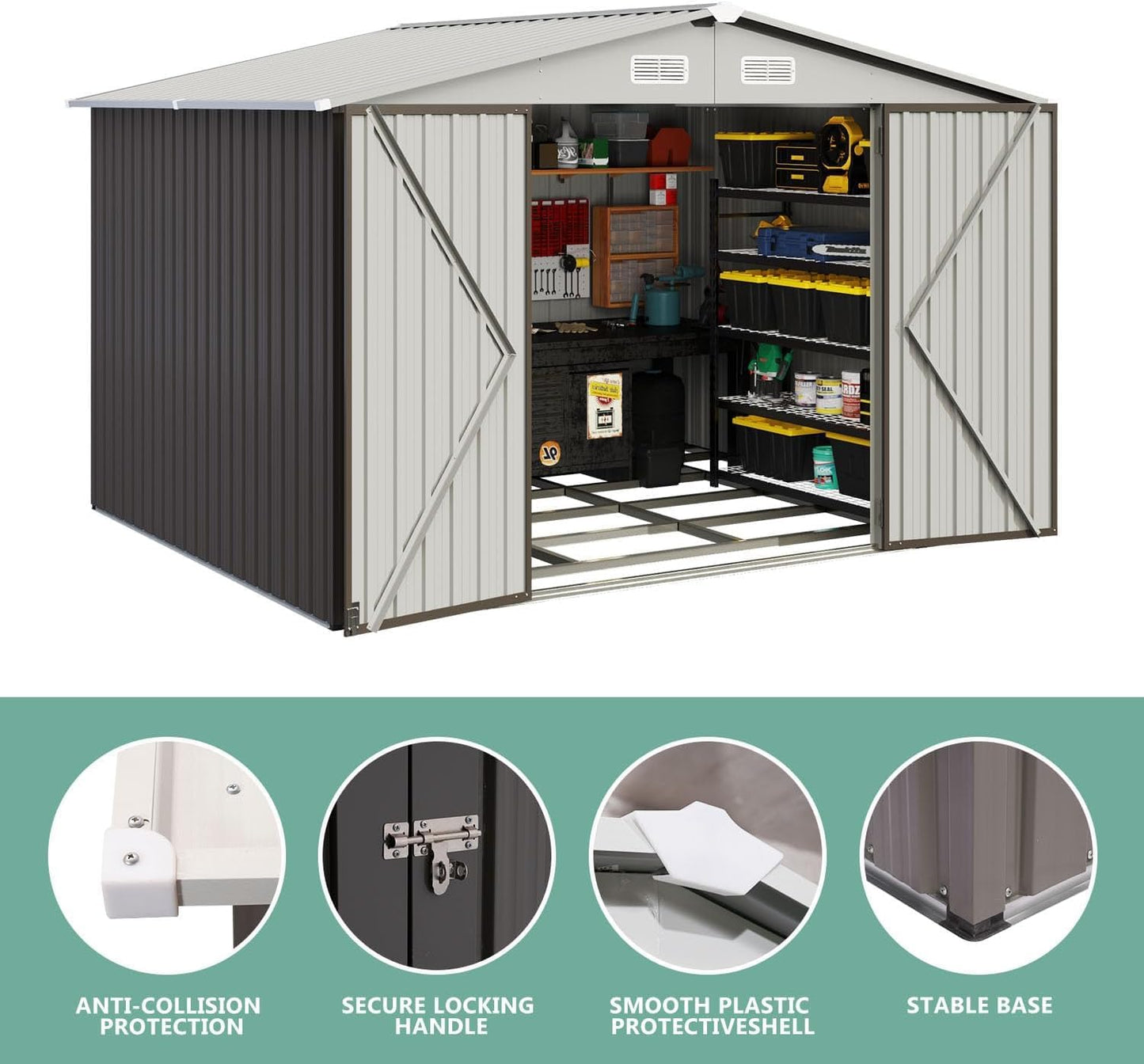 Aoxun 5x2.7 FT Outdoor Metal Storage Shed - Durable Water-Resistant Galvanized Steel, Sloping Roof Design, Lockable Door - Ideal for Tool Storage on Lawn, Patio & Backyard (Black)