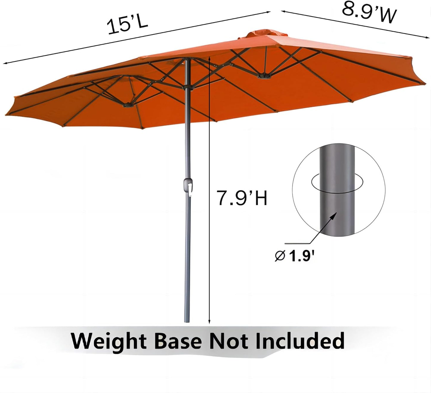15ft Patio Umbrella with Solar Lights, Large Double Umbrella Outdoor, Rectangle 180''x106'' Umbrellas with 156 PCS LED Lights and Crank Handle for Backyard Deck Pool Shade in Black(1.9" Pole)