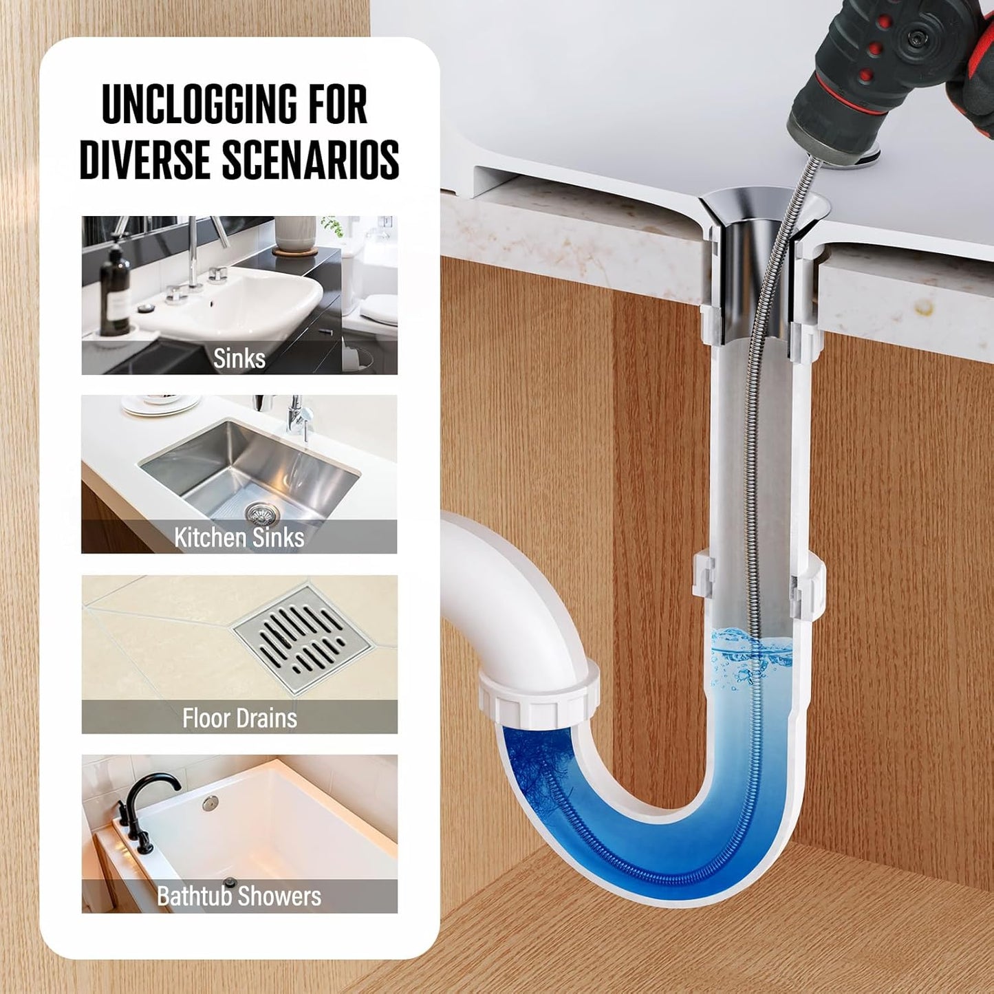 POPULO 20V Cordless Electric Drain Auger-Efficient 25Ft Auto-Feed Drain Snake with Replaceable Cable,2.0Ah Battery,Charger,Storage Bag & Gloves for Kitchen,Bathroom,Shower Pipes (3/4"-2")"