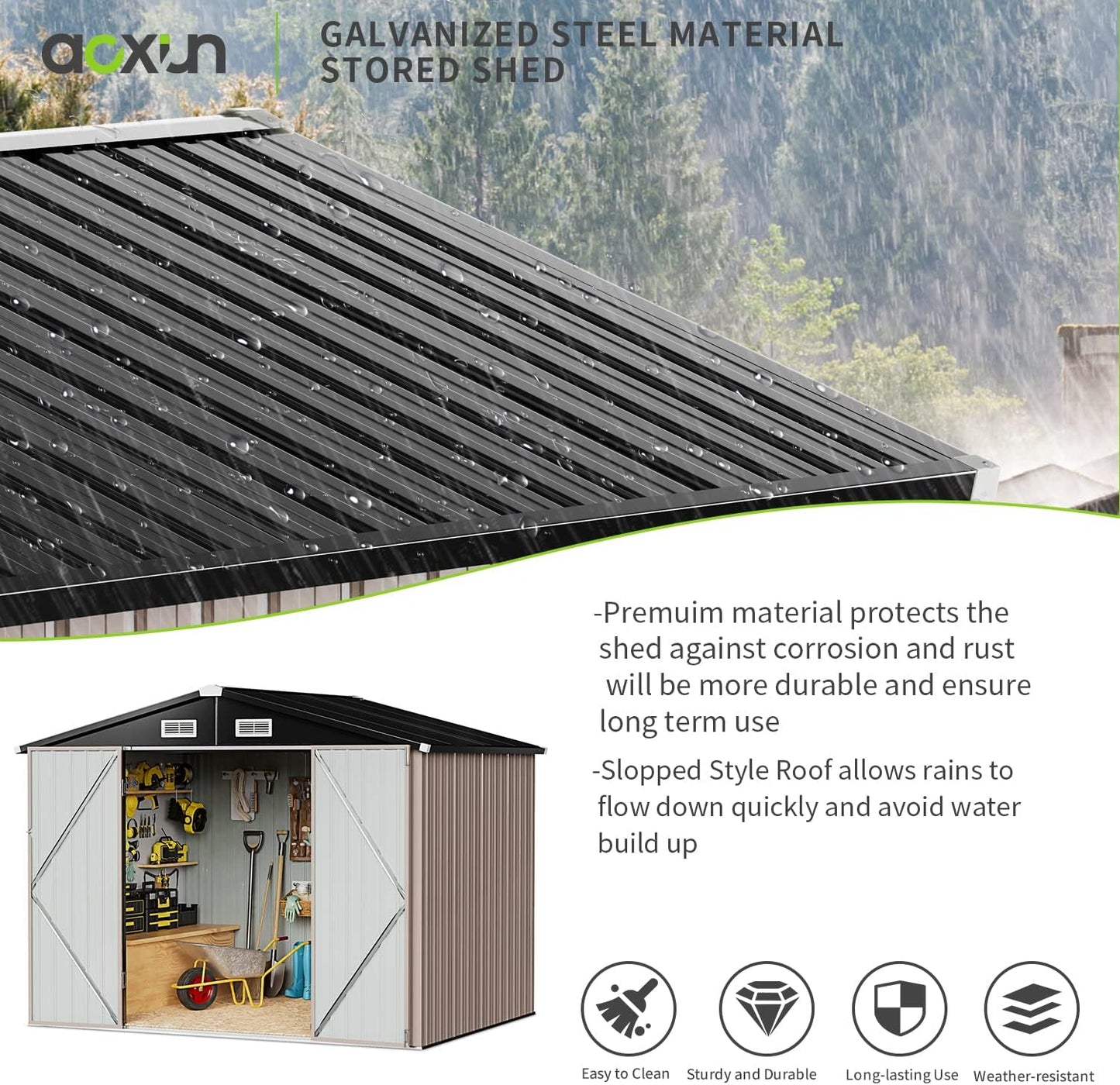 Aoxun 5x2.7 FT Outdoor Metal Storage Shed - Durable Water-Resistant Galvanized Steel, Sloping Roof Design, Lockable Door - Ideal for Tool Storage on Lawn, Patio & Backyard (Black)