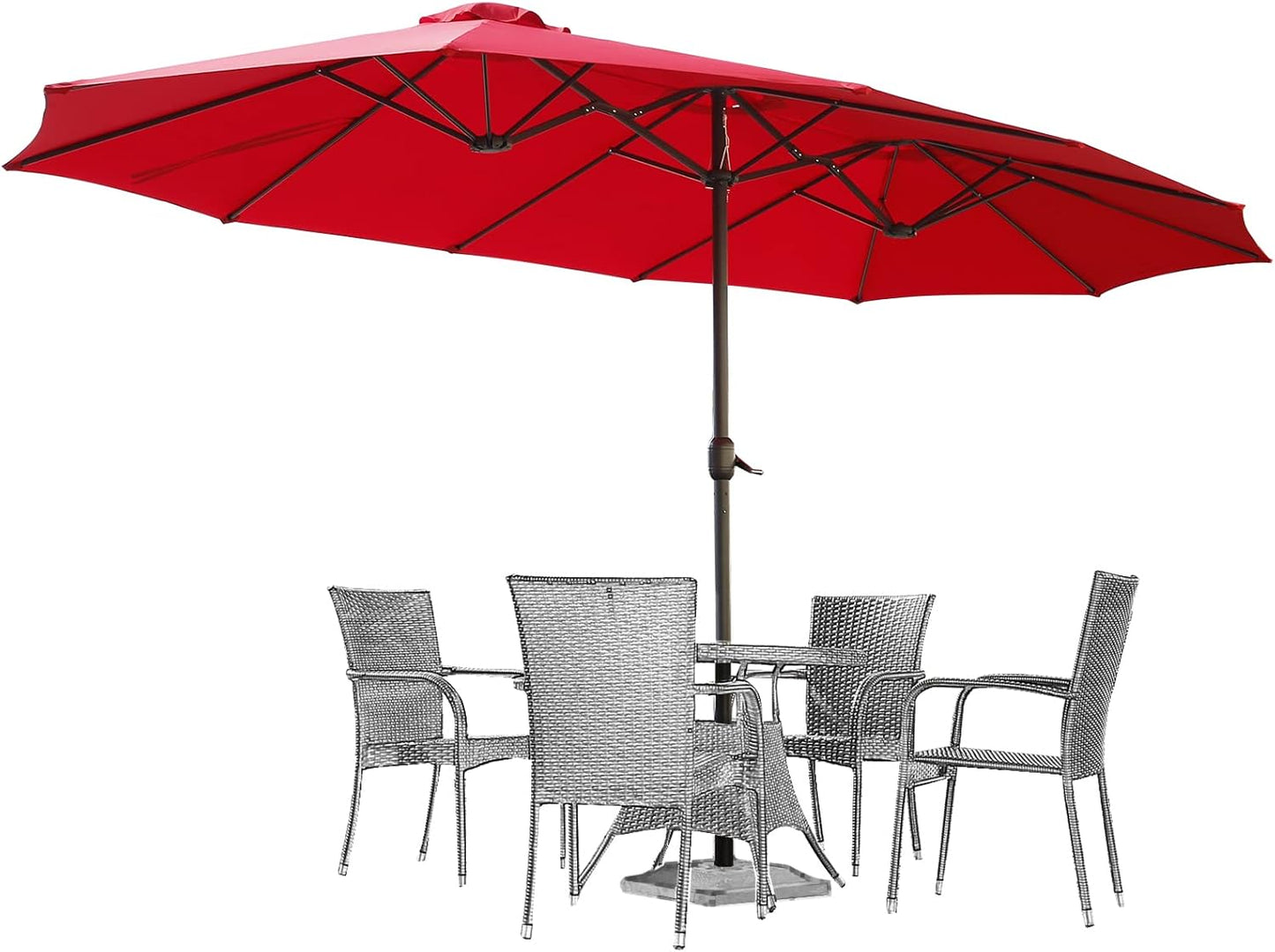 15ft Patio Umbrella with Solar Lights, Large Double Umbrella Outdoor, Rectangle 180''x106'' Umbrellas with 156 PCS LED Lights and Crank Handle for Backyard Deck Pool Shade in Black(1.9" Pole)