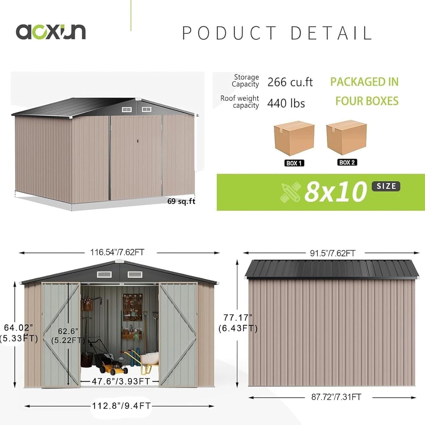 Aoxun 5x2.7 FT Outdoor Metal Storage Shed - Durable Water-Resistant Galvanized Steel, Sloping Roof Design, Lockable Door - Ideal for Tool Storage on Lawn, Patio & Backyard (Black)