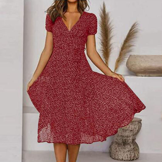 Lightweight Flared V-Neck Midi Dress – Elegant and Airy