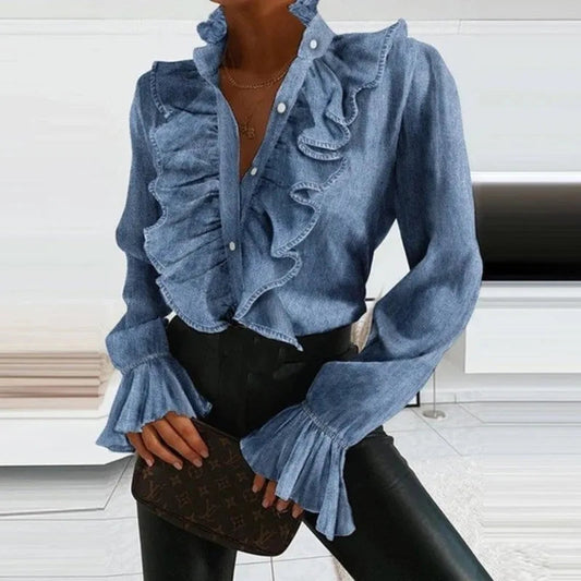 Ruffle Button Evening Blouse – Stylish and Versatile